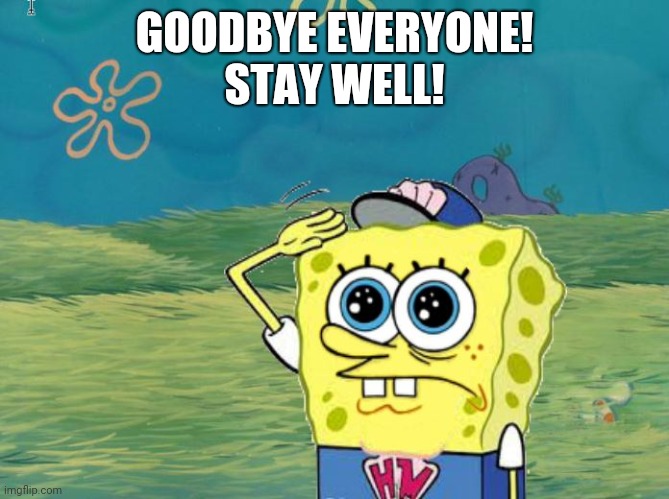 Spongebob salute | GOODBYE EVERYONE!
STAY WELL! | image tagged in spongebob salute | made w/ Imgflip meme maker