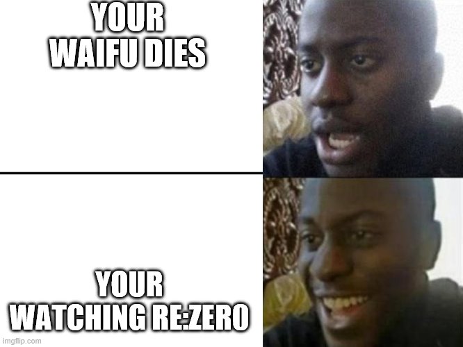 r e m  i s  b e s t  g i r l | YOUR WAIFU DIES; YOUR WATCHING RE:ZER0 | image tagged in reversed disappointed black man | made w/ Imgflip meme maker