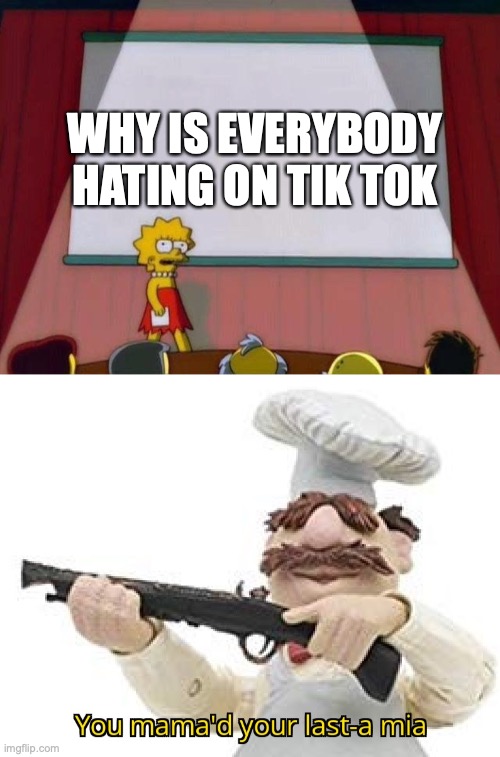 my sister is addicted to tik tok so  i think ihgt Mita head out | WHY IS EVERYBODY HATING ON TIK TOK | image tagged in lisa simpson's presentation,you mama'd your last-a mia | made w/ Imgflip meme maker
