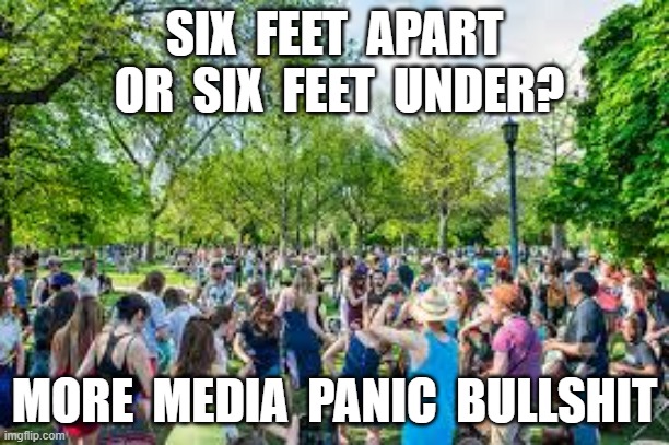 SIX  FEET  APART  OR  SIX  FEET  UNDER? MORE  MEDIA  PANIC  BULLSHIT | image tagged in coronavirus,covid19,plandemic,hoax,media panic | made w/ Imgflip meme maker