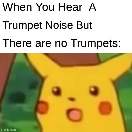 Surprised Pikachu Meme | When You Hear  A; Trumpet Noise But; There are no Trumpets: | image tagged in memes,surprised pikachu | made w/ Imgflip meme maker