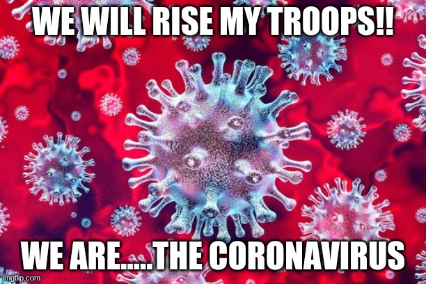 none | WE WILL RISE MY TROOPS!! WE ARE.....THE CORONAVIRUS | image tagged in none | made w/ Imgflip meme maker