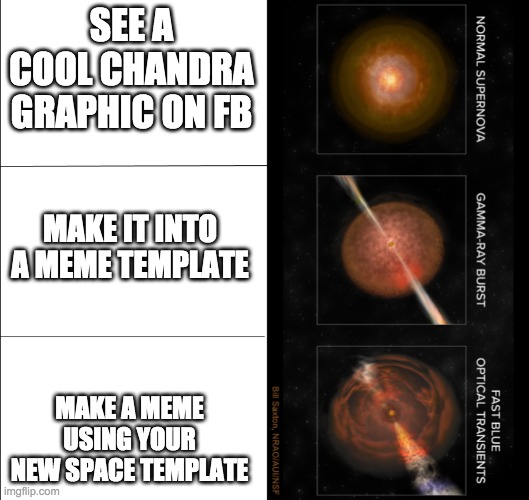 Astronomy Meme of the Day? | SEE A COOL CHANDRA GRAPHIC ON FB; MAKE IT INTO A MEME TEMPLATE; MAKE A MEME USING YOUR NEW SPACE TEMPLATE | image tagged in chandra exploding star | made w/ Imgflip meme maker
