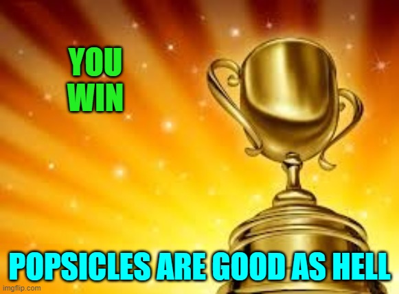 Award | YOU WIN POPSICLES ARE GOOD AS HELL | image tagged in award | made w/ Imgflip meme maker