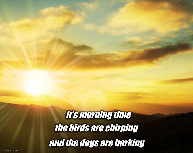 Sunrise | the birds are chirping; and the dogs are barking; It's morning time | image tagged in sunrise | made w/ Imgflip meme maker
