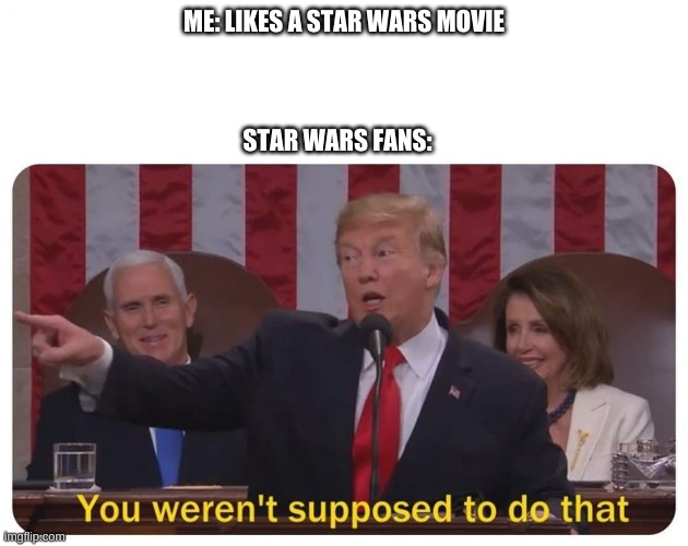 You weren't supposed to do that | ME: LIKES A STAR WARS MOVIE; STAR WARS FANS: | image tagged in you weren't supposed to do that | made w/ Imgflip meme maker