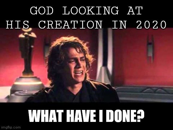 Anakin What have I done? | GOD LOOKING AT HIS CREATION IN 2020; WHAT HAVE I DONE? | image tagged in anakin what have i done | made w/ Imgflip meme maker