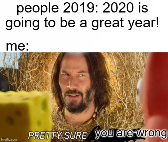 I called it guys | people 2019: 2020 is going to be a great year! me:; you are wrong | image tagged in im pretty sure it doesnt | made w/ Imgflip meme maker