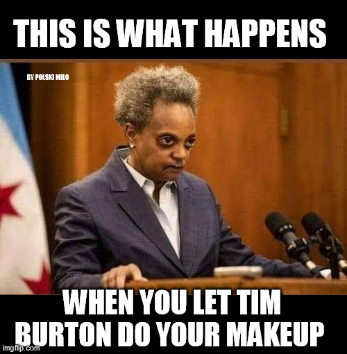 politics | THIS IS WHAT HAPPENS; BY POLSKI MILO; WHEN YOU LET TIM BURTON DO YOUR MAKEUP | image tagged in funny memes | made w/ Imgflip meme maker