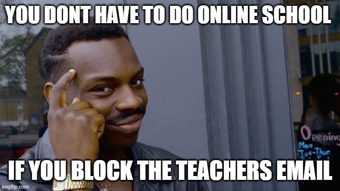 Roll Safe Think About It | YOU DONT HAVE TO DO ONLINE SCHOOL; IF YOU BLOCK THE TEACHERS EMAIL | image tagged in memes,roll safe think about it | made w/ Imgflip meme maker