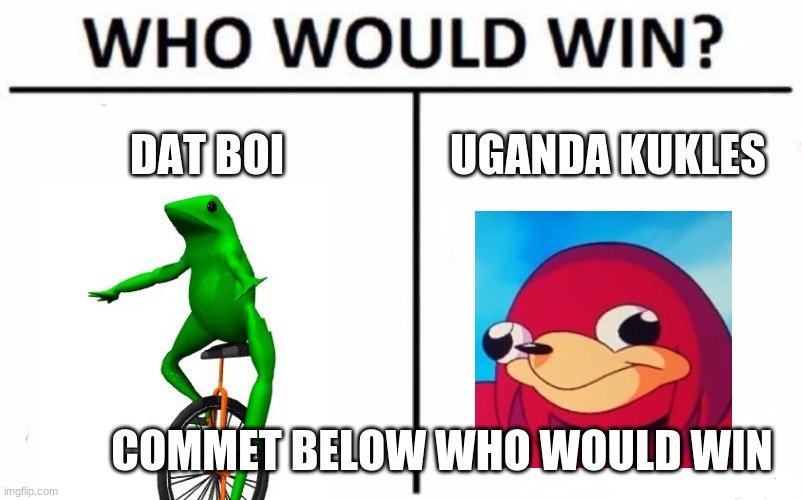 who would win | DAT BOI; UGANDA KUKLES; COMMET BELOW WHO WOULD WIN | image tagged in memes,who would win | made w/ Imgflip meme maker