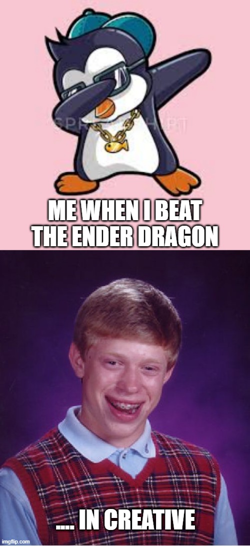  ME WHEN I BEAT THE ENDER DRAGON; .... IN CREATIVE | image tagged in memes,bad luck brian | made w/ Imgflip meme maker