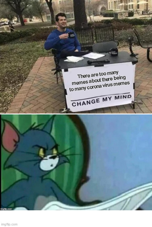 Common sense | There are too many memes about there being to many corona virus memes | image tagged in memes,change my mind | made w/ Imgflip meme maker