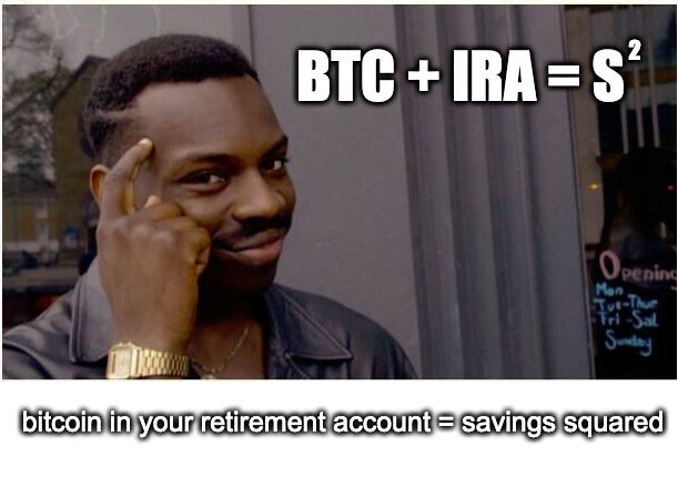 savings^2 | 2; BTC + IRA = S; bitcoin in your retirement account = savings squared | image tagged in eddie murphy look alike | made w/ Imgflip meme maker