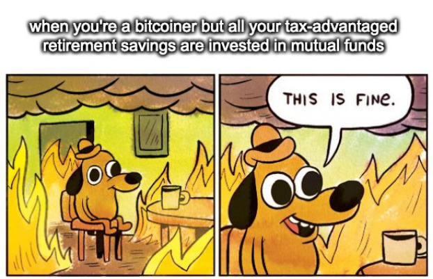 thisisfine.jpg | image tagged in this is fine,bitcoin,mutual funds,retirement | made w/ Imgflip meme maker