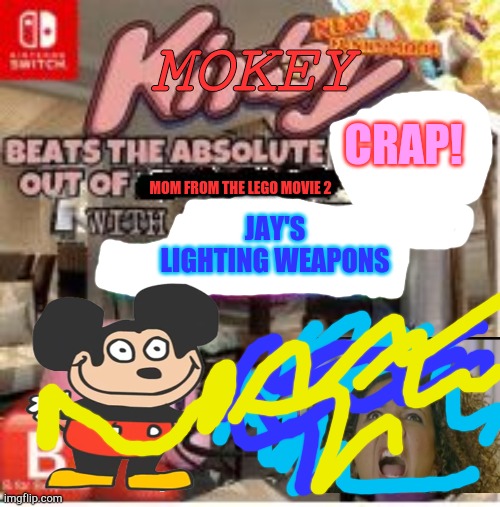 Mokey: Beats the absolute crap! Out of mom from the Lego movie 2 with Jay's lighting power | MOKEY; CRAP! MOM FROM THE LEGO MOVIE 2; JAY'S LIGHTING WEAPONS | image tagged in hdmi beat up,ninjago,mokey,revenge,the lego movie | made w/ Imgflip meme maker