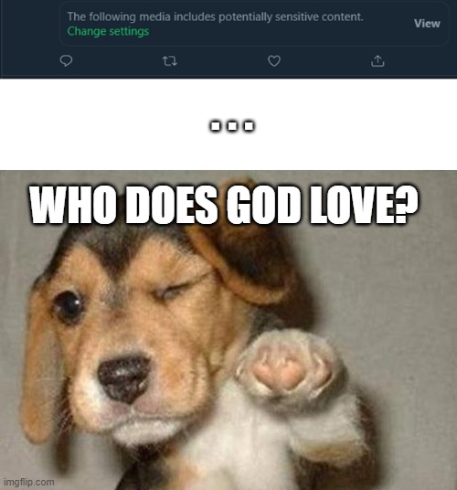 The Following Media |  . . . WHO DOES GOD LOVE? | image tagged in puppy,twitter,innocent,wholesome,cute,fun | made w/ Imgflip meme maker