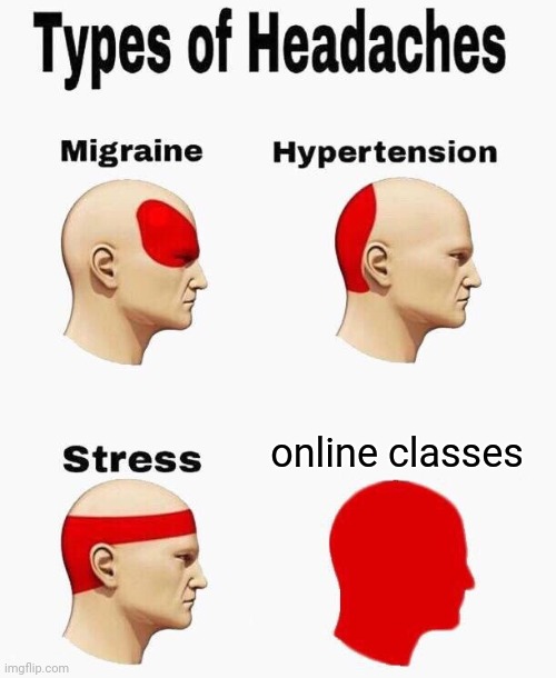 Type of headaches | online classes | image tagged in headaches | made w/ Imgflip meme maker