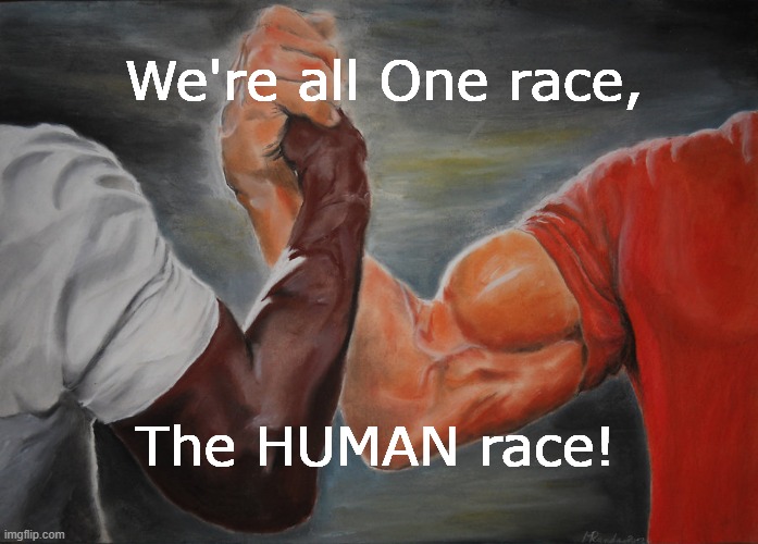 Epic Handshake | We're all One race, The HUMAN race! | image tagged in memes,epic handshake | made w/ Imgflip meme maker
