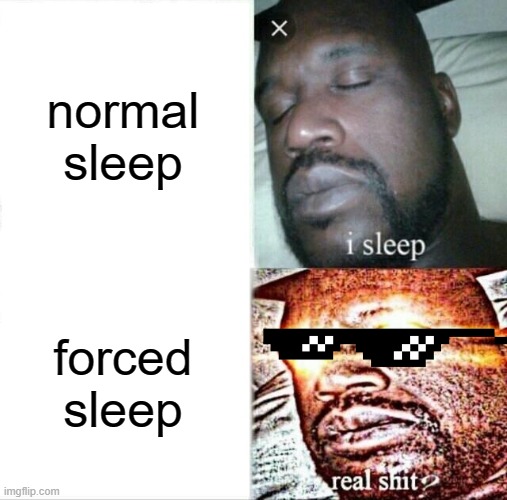 Sleeping Shaq | normal sleep; forced sleep | image tagged in memes,sleeping shaq | made w/ Imgflip meme maker