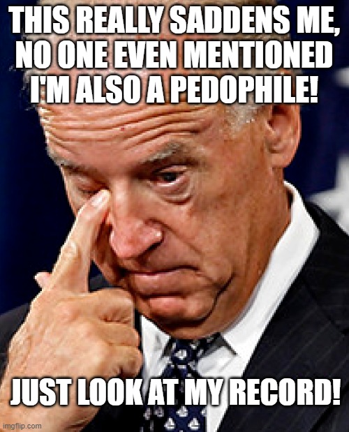 THIS REALLY SADDENS ME,
 NO ONE EVEN MENTIONED 
I'M ALSO A PEDOPHILE! JUST LOOK AT MY RECORD! | made w/ Imgflip meme maker