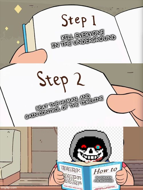 Undertale AUS in A Nutshell #1 Dusttale Sans | KILL EVERYONE IN THE UNDERGROUND; BEAT THE HUMAN, AND GAIN CONTROL OF THE TIMELINE; DO GENOCIDE FOR BEGINNERS | image tagged in steven universe | made w/ Imgflip meme maker