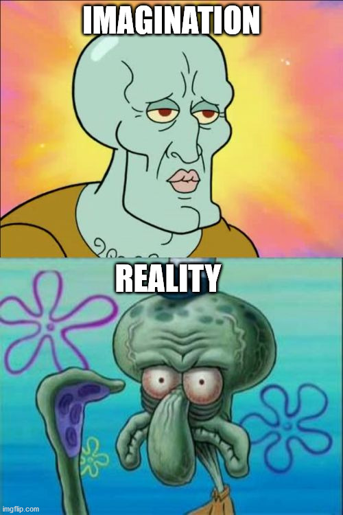 Squidward Meme | IMAGINATION; REALITY | image tagged in memes,squidward | made w/ Imgflip meme maker