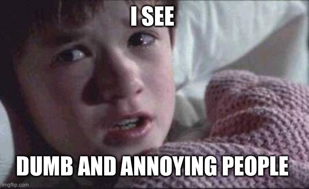 I See Dead People | I SEE; DUMB AND ANNOYING PEOPLE | image tagged in memes,i see dead people | made w/ Imgflip meme maker