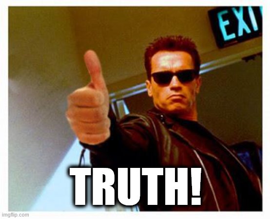 terminator thumbs up | TRUTH! | image tagged in terminator thumbs up | made w/ Imgflip meme maker