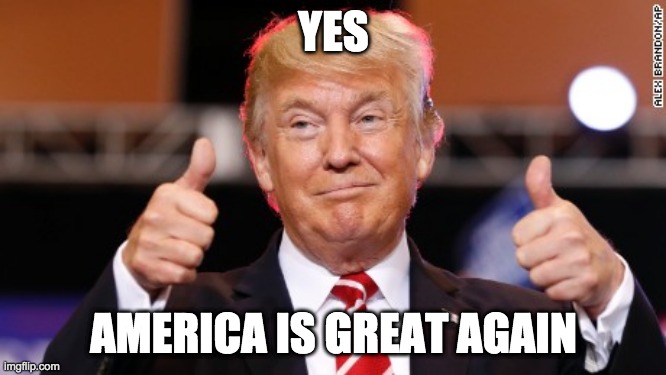 Trump great job | YES; AMERICA IS GREAT AGAIN | image tagged in trump great job | made w/ Imgflip meme maker