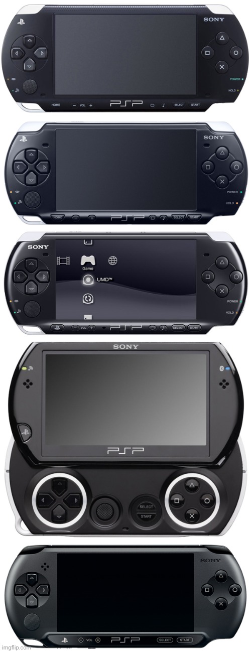 Sony PSP Model templates (Link in comments) | image tagged in sony psp-1000,sony psp-2000,sony psp-3000,sony psp go n-1000,sony psp street e-1000,playstation | made w/ Imgflip meme maker