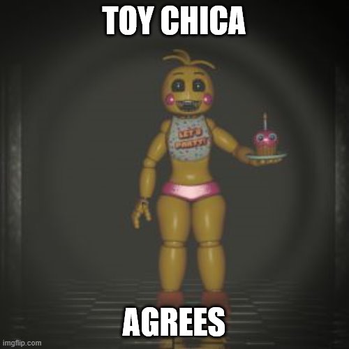 toy chica | TOY CHICA; AGREES | image tagged in toy chica | made w/ Imgflip meme maker