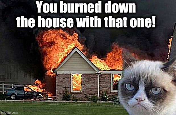 Burn Kitty Meme | You burned down the house with that one! | image tagged in memes,burn kitty,grumpy cat | made w/ Imgflip meme maker