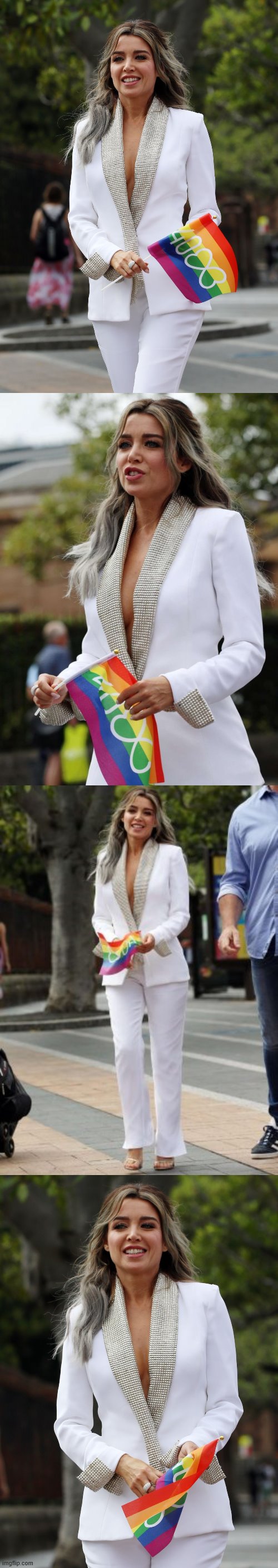 An early supporter of the LGBTQ community, Dannii also campaigned for Australia to legalize same-sex marriage. | image tagged in dannii lgbtq,marriage equality,gay marriage,lgbt,gay rights,gay pride flag | made w/ Imgflip meme maker