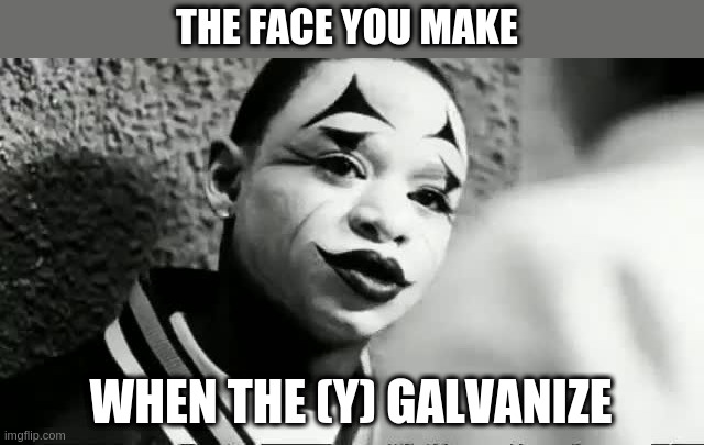 Galvanize | THE FACE YOU MAKE; WHEN THE (Y) GALVANIZE | image tagged in galvanize | made w/ Imgflip meme maker
