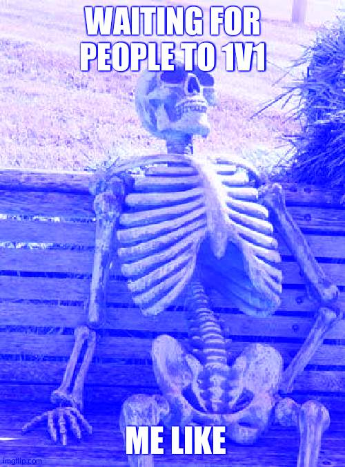 1v1 | WAITING FOR PEOPLE TO 1V1; ME LIKE | image tagged in memes,waiting skeleton | made w/ Imgflip meme maker