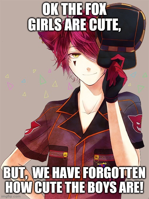 Have we forgotten? | OK THE FOX GIRLS ARE CUTE, BUT,  WE HAVE FORGOTTEN HOW CUTE THE BOYS ARE! | image tagged in have we forgotten | made w/ Imgflip meme maker