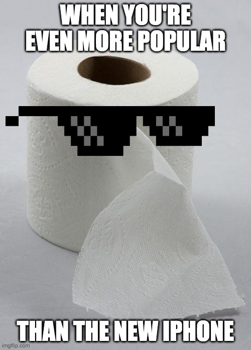 toilet paper | WHEN YOU'RE EVEN MORE POPULAR; THAN THE NEW IPHONE | image tagged in toilet paper | made w/ Imgflip meme maker