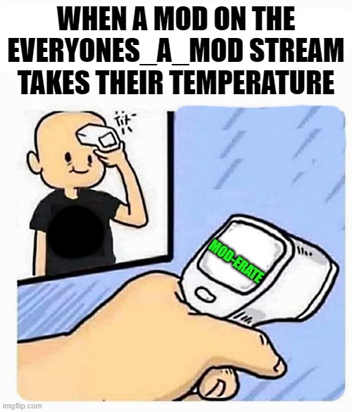 moderate | WHEN A MOD ON THE EVERYONES_A_MOD STREAM TAKES THEIR TEMPERATURE; MOD-ERATE | image tagged in moderate,rveryones_a_mod | made w/ Imgflip meme maker