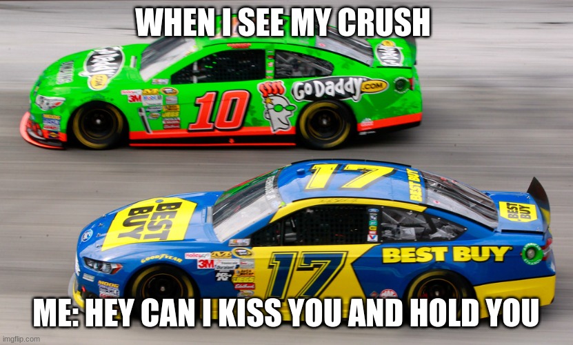 when i see my crush | WHEN I SEE MY CRUSH; ME: HEY CAN I KISS YOU AND HOLD YOU | image tagged in ricky and danica | made w/ Imgflip meme maker