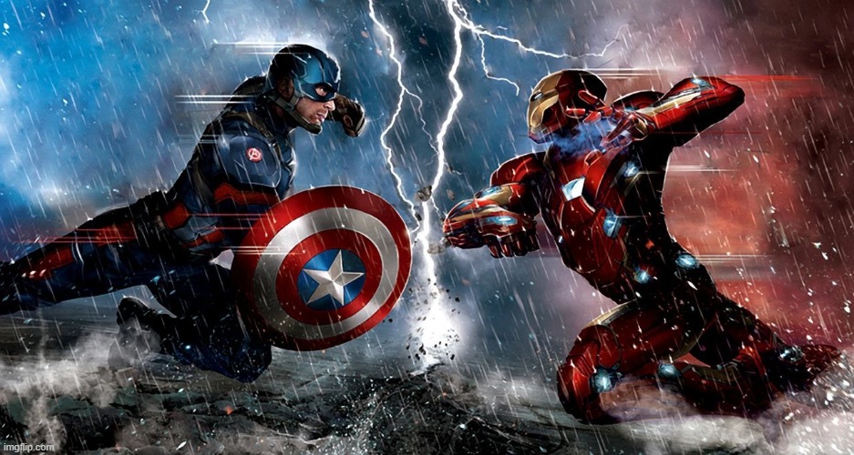 cap vs iron | image tagged in civil war,captain america,iron man | made w/ Imgflip meme maker