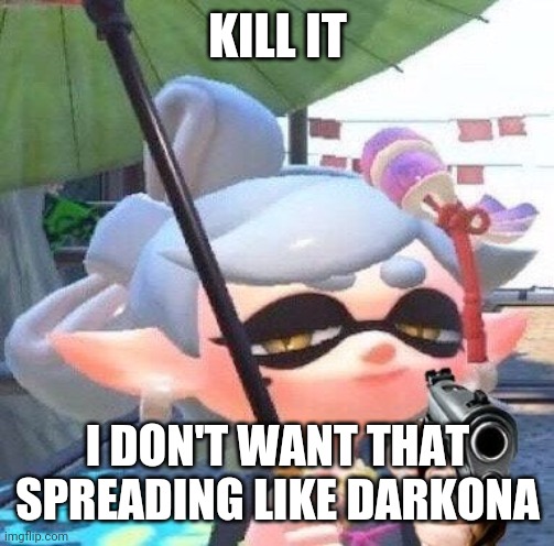 Marie with a gun | KILL IT I DON'T WANT THAT SPREADING LIKE DARKONA | image tagged in marie with a gun | made w/ Imgflip meme maker
