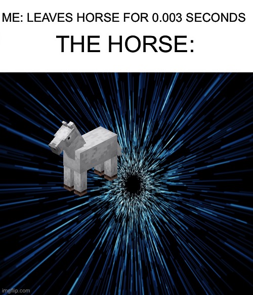 Does this only happen to me | ME: LEAVES HORSE FOR 0.003 SECONDS; THE HORSE: | image tagged in minecraft,horse | made w/ Imgflip meme maker