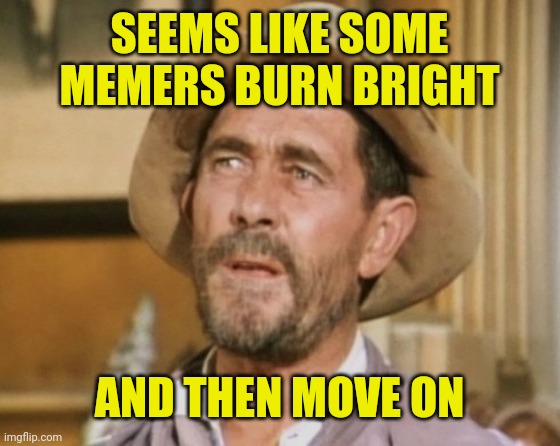 Festus | SEEMS LIKE SOME MEMERS BURN BRIGHT AND THEN MOVE ON | image tagged in festus | made w/ Imgflip meme maker