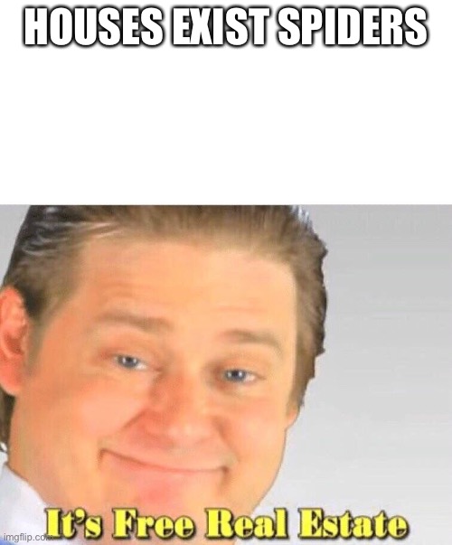 Idk | HOUSES EXIST SPIDERS | image tagged in free real estate | made w/ Imgflip meme maker