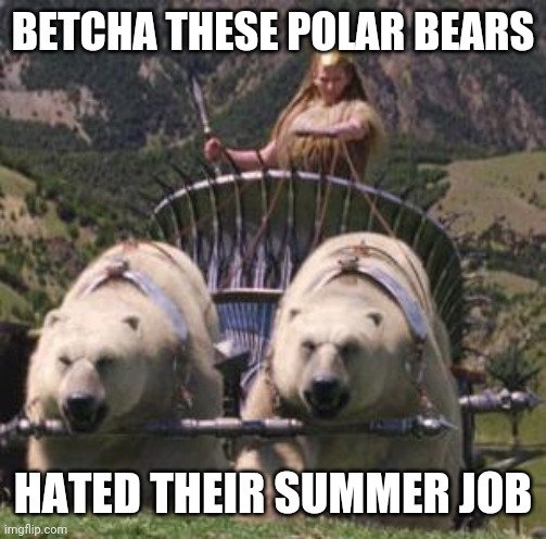 But the penguins didn't; then again, they are polar opposites. | BETCHA THESE POLAR BEARS; HATED THEIR SUMMER JOB | image tagged in narnia,polar bear | made w/ Imgflip meme maker