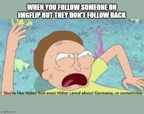 your like hitler | WHEN YOU FOLLOW SOMEONE ON IMGFLIP BUT THEY DON'T FOLLOW BACK | image tagged in your like hitler | made w/ Imgflip meme maker
