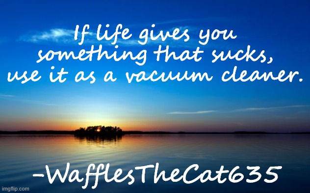 Inspirational Quote | If life gives you something that sucks, use it as a vacuum cleaner. -WafflesTheCat635 | image tagged in inspirational quote | made w/ Imgflip meme maker