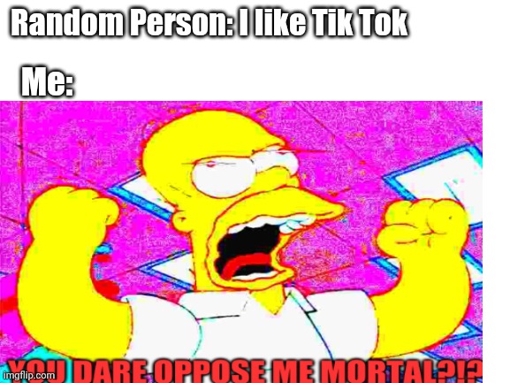 No One Should Dare Oppose Me | Random Person: I like Tik Tok; Me: | made w/ Imgflip meme maker
