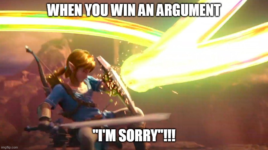 Link Defence | WHEN YOU WIN AN ARGUMENT; "I'M SORRY"!!! | image tagged in link defence | made w/ Imgflip meme maker